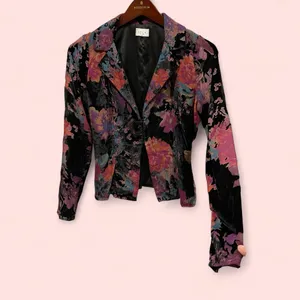 Vintage 90s-Y2K crushed velvet floral whimsigoth lightweight blazer mesh sheer thumbnail 2