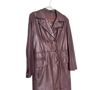 1970s The Tannery For Montgomery Ward Brown Leather Trench Coat M Long Coat thumbnail 4