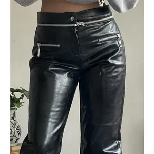 ZARA Bloggers Fave Black Faux Leather Pants Zipper Detail/Detachable Waist-Small thumbnail 2