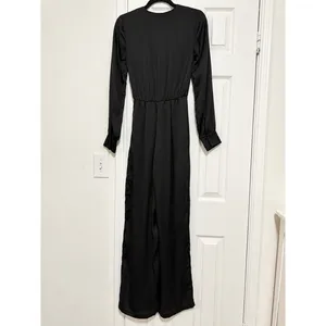 H&M Black Satin Wrap Front Wide Leg Jumpsuit Long Sleeve Size 2 thumbnail 4