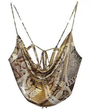 Windsor Womens Crop Tank Size L Snakeskin Metallic Gold Chrome Y2K Going Out NWT thumbnail 1