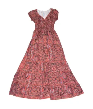 Bohemian Paisley Print Maxi Smoked Waist Dress Size Small Peasant Flowy thumbnail 1