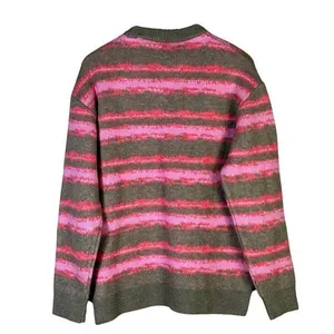 Zara Striped Knit Crewneck Sweater Pink Green Grunge Oversized Size M thumbnail 5