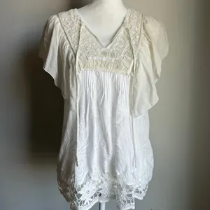 Vintage Miss Me Silk and Cotton White Floral Knit Blouse Top Boho Size Small thumbnail 2