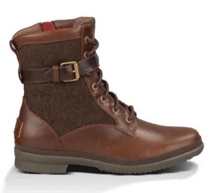 UGG Waterproof Brown Leather Lace Up Buckle Combat Ankle Boots Women Size 6.5 thumbnail 1
