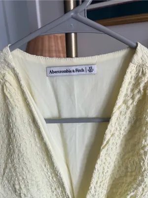 Abercrombie & Fitch Light Yellow Textured Tie-Front Midi Dress thumbnail 2