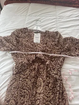 Zara Brown and Cream Paisley Maxi Dress with Puff Sleeves thumbnail 7