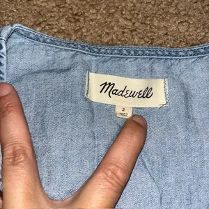 Madewell Tencel Denim Button-Front Tie-Sleeve‎ Mini Dress Brannon Blue 2 thumbnail 8