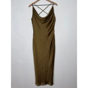 Lovers + Friends Lauren Leopard Print Satin Midi Slip Dress in Gold Size XL thumbnail 3