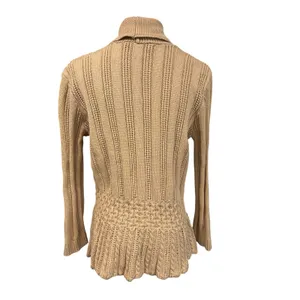 Chaps Petite Cable Knit Peplum Cardigan Boho 100% Cotton Shawl Collar Tan P/L thumbnail 5