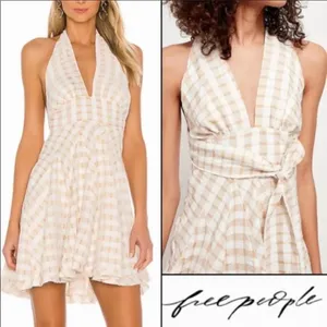 ✨HP✨FP Do The Twist Women's Gingham Deep V-Neck Pleated Mini Halter Dress✨ thumbnail 2