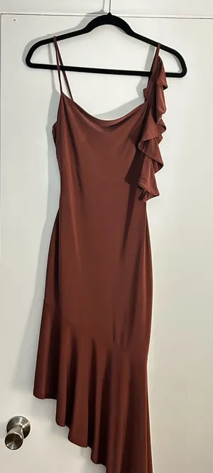 Windsor Brown asymmetrical ruffle semi formal dress thumbnail 1