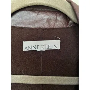 Anne Klein Leather Long Coat Brown Made in Korea Open Front Minimalist Classic L thumbnail 4