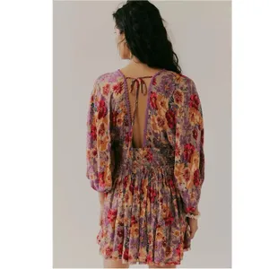 Free People Bohemian Sweet Dreams Mini Dress Lavender Floral Lace Medium thumbnail 6