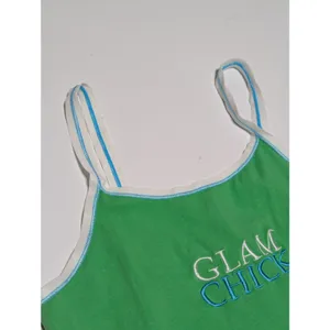 Vintage Y2K Glam Chick Cami Tank Top Baby Camisole Green Embroidered thumbnail 3