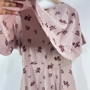 Free People Stealing Kiss Mauve Floral Romper Ruffle Flutter Sleeve‎ Tie Front M thumbnail 5