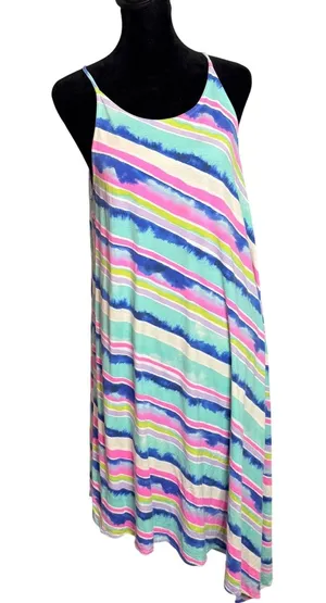 Lilly Pulitzer Asymmetrical Hem Watercolor Midi Maxi Dress Womens M Colorful thumbnail 1