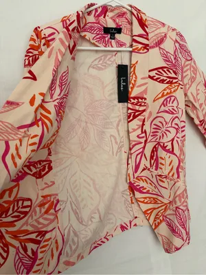 NWT Lulus Women Pink Orange Tropical Leaf Print Linen Blend Blazer Jacket S(A886 thumbnail 5