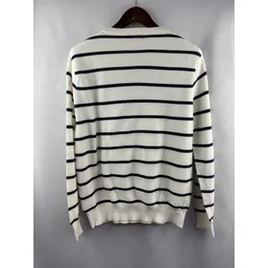 Women’s J.Crew Large White w/ Navy Stripes Crewneck Sweater thumbnail 3