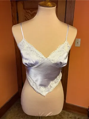 Forever 21 Y2K Inspired Satin Lace Cami Handkerchief Hem Lavender Top XS S thumbnail 6