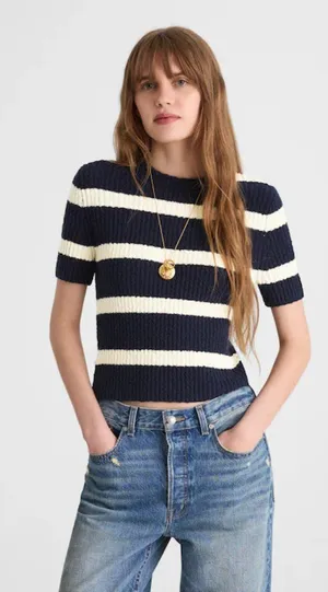 Madewell Black White Boucle Knit Crewneck Sweater thumbnail 1