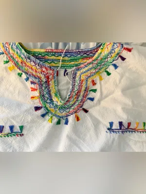 Embroidered White Cotton V-Neck Tunic with Multicolor Tassel Accents thumbnail 4