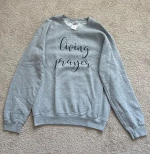 Gildan Living On A Prayer Heavy Blend Grey Crewneck Sweatshirt thumbnail 1