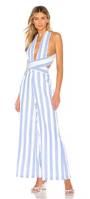 Superdown Kia Striped Jumpsuit in Blue & White thumbnail 1
