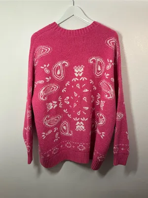 American Eagle Outfitters Hot Pink Paisley-Print Crewneck Sweater Size XL thumbnail 2