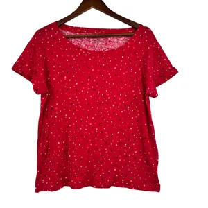 Talbots red ROLL CUFF SCOOP NECK T-shirt MINI STARS linen blend size medium thumbnail 2