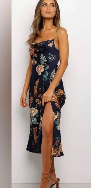 Petal & Pup Alejandra Cowl Neck Midi Dress Blue Floral Size 4‎ NWT thumbnail 5