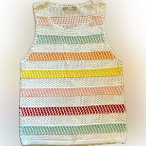 Alice and Olivia Womens Striped Crochet Knit Scoop Neck Tank Top thumbnail 1