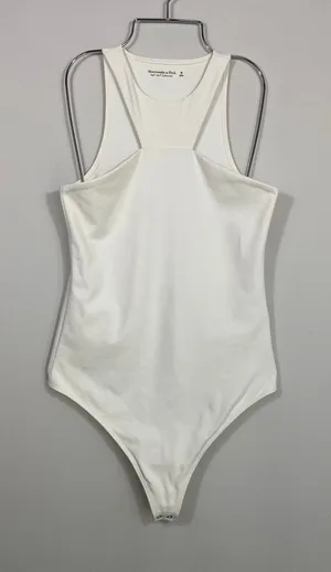 Abercrombie & Fitch White Bodysuit M Soft A&F High Neck Sleeveless thumbnail 1
