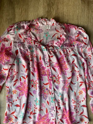 Fate Pink Floral Ruffle Blouse Long Sleeve Size L Romantic Boho Top thumbnail 2