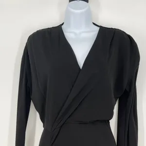 ATLEIN Black Long Sleeve Ruched Asymmetric‎ V Neck Midi Dress Size 6 Formal thumbnail 5