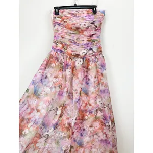 Lulus Kasandra Pink Multi Floral Organza Drop Waist Maxi Dress Formal Small NWT thumbnail 8