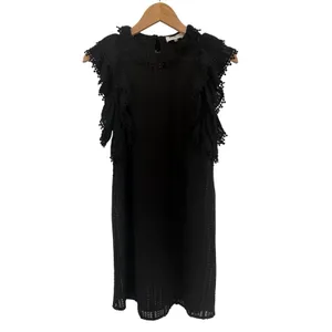Sugar + Lips‎ Eyelet Ruffle Mini Dress Womens Small Black Pom Pom Trim STD10938 thumbnail 2
