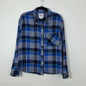 Aerie Women’s Blue Plaid Flannel Button Down Shirt Size M thumbnail 2