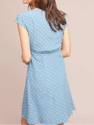 ANTHROPOLOGIE MAEVE‎ Morris Polka Dot Swing Dress Blue and White XS thumbnail 2