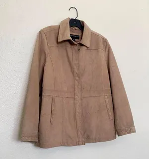 Tan Beige Suede Vintage Leather Coat Jacket thumbnail 2