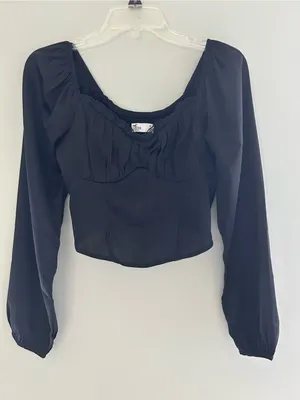 Hollister Black Long-Sleeve Cropped Ruched Bust Top thumbnail 1