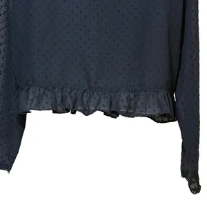 Zara Womens Black Dobby Dot Ruffle V-Neck Button Front Blouse‎ Large L thumbnail 4