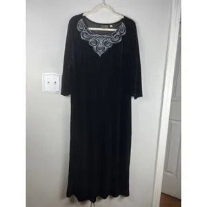 Bob Mackie Wearable Art Black Velvet Embellished Midi Dress 1X Evening Formal thumbnail 2