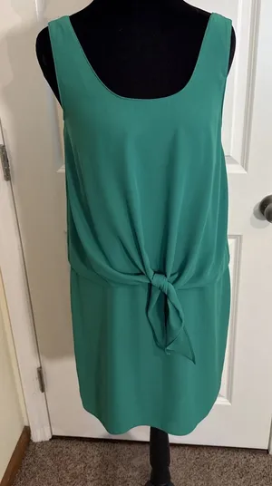 Amanda Uprichard Tie Front Overlay Dress Green Sleeveless Layered Poly Crepe 8 thumbnail 1