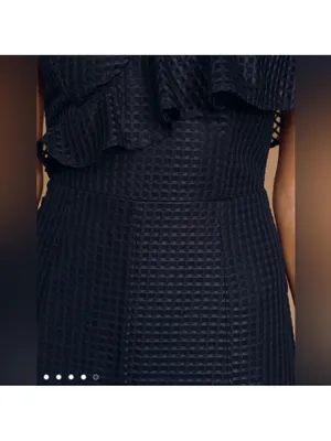Lulu's Navy One-Shoulder Ruffle Wide-Leg Jumpsuit with Mesh Sleeve thumbnail 4