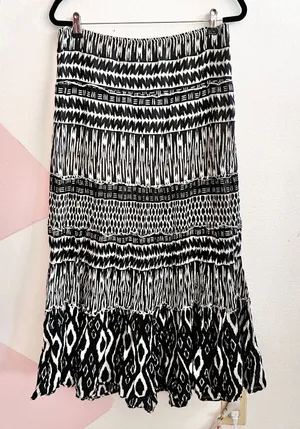 Tribal Print Tiered Maxi Skirt Boho Festival Vintage Retro Cottagecore 2000s‎ XL thumbnail 1