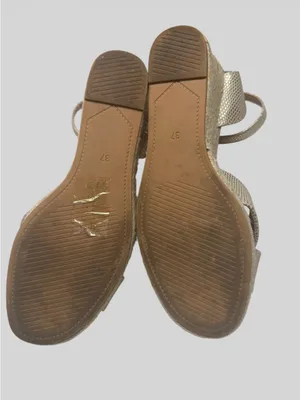 H&M Metallic Gold Wedge Espadrille Sandals with Ankle Strap thumbnail 9