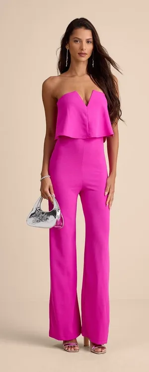 NWT Lulus Power of Love Magenta Strapless Jumpsuit Barbiecore Romantic Size M thumbnail 1