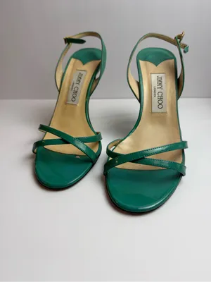 Jimmy Choo Green Patent Leather Strappy Slingback Stiletto Sandals Size 39.5‎ thumbnail 2