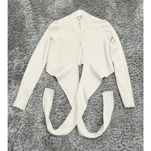 Athleta x Alicia Keys Ribbed Tie Front Knit Wrap Top Sweater Cream Womens Size M thumbnail 2